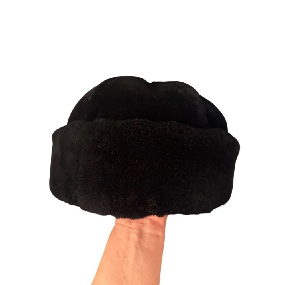 Surell x Saks Fifth Avenue Womens Shearling Fur Snowball Hat Size XL Black